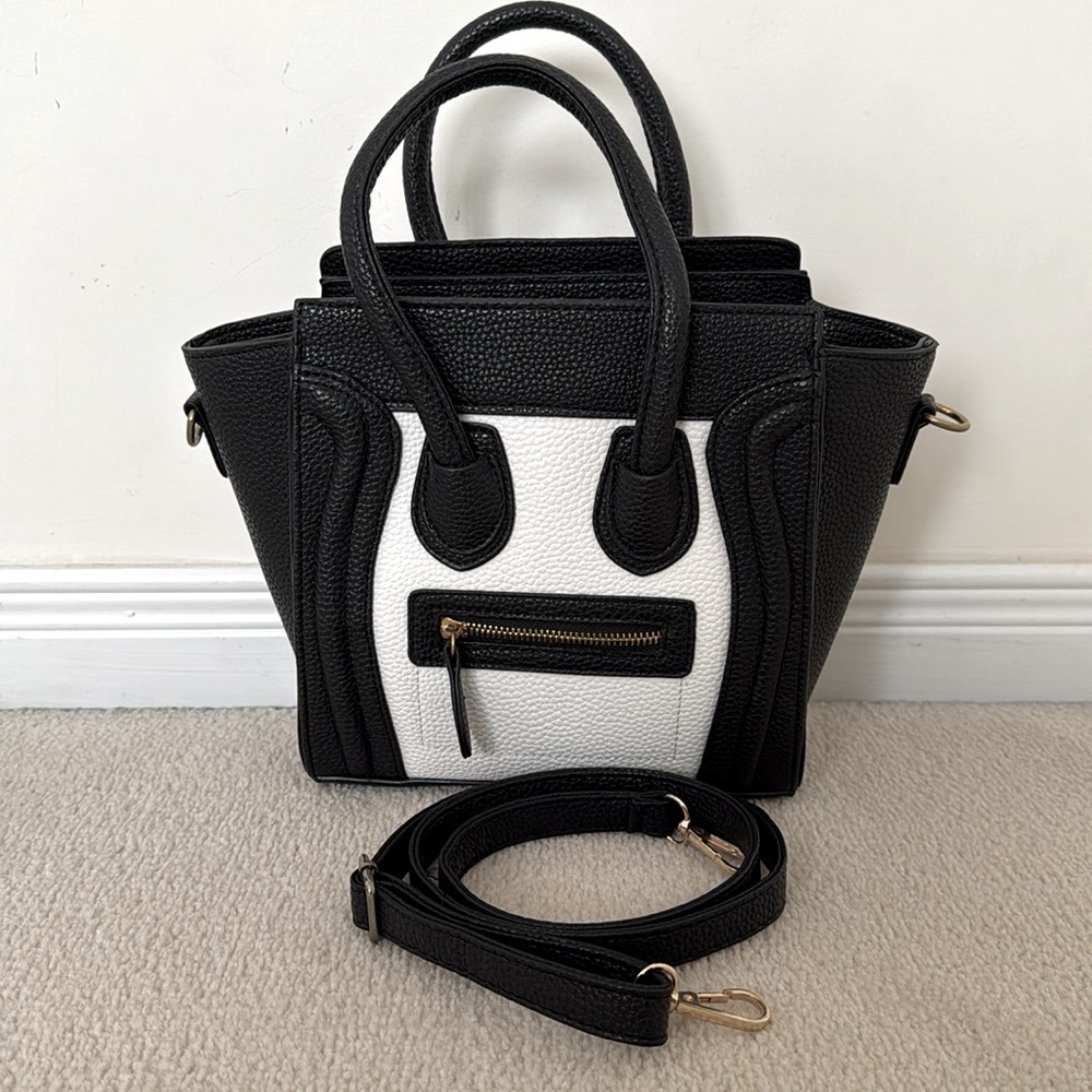 Black and white crossbody tote bag